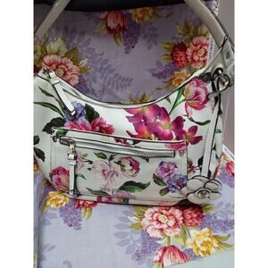 Dana Buckman multi floral White background Shoulder Bag Purse Cross body